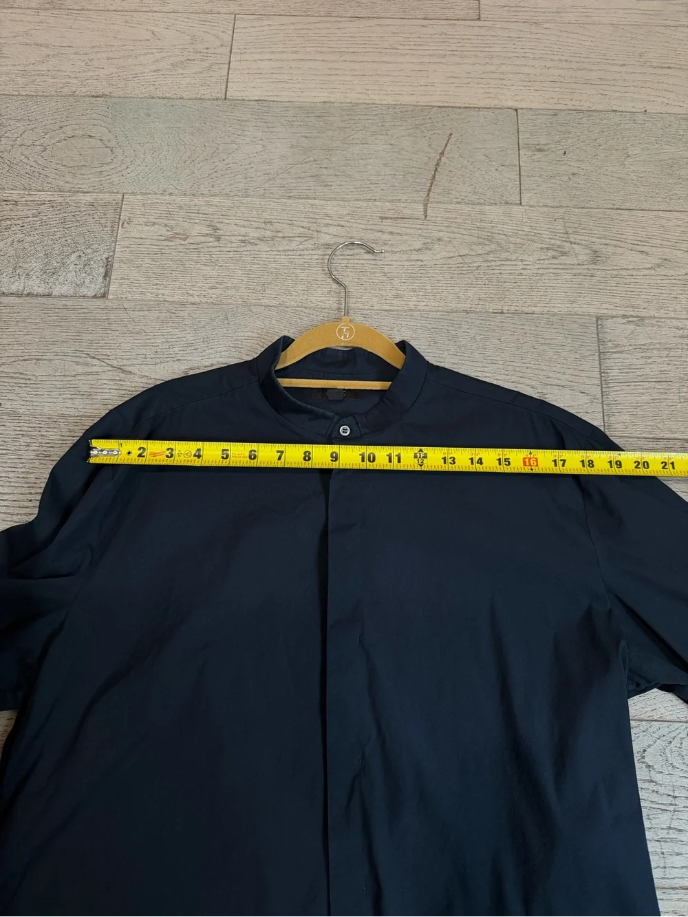 COS Navy Blue Grandad Collar Shirt Cotton Poplin Band Mandarin Collar Top Sz L - Picture 10 of 12